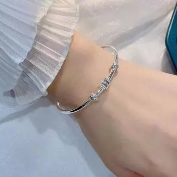 Женский регулируемый браслет с металлическими бусинами, открытый дизайн, полированная гладкая медная бижутерия на запястье, праздничный подарок для жены, девушки, выпускной, повседневный браслет для вечеринки серебряный