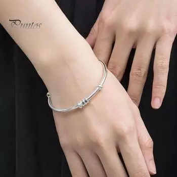 Женский регулируемый браслет с металлическими бусинами, открытый дизайн, полированная гладкая медная бижутерия на запястье, праздничный подарок для жены, девушки, выпускной, повседневный браслет для вечеринки серебряный