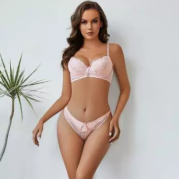 Женский регулируемый бюстгальтер пуш-ап со сборками и стринги комплект сексуального нижнего белья комплект кружевного нижнего белья 75B