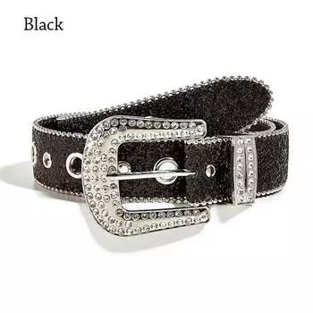 Женский регулируемый пояс из искусственной кожи с заклепками и стразами, блестящий кристалл