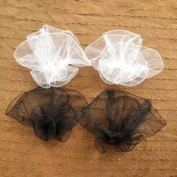 Женский реквизит для фотосессии с жемчугом и бусинами, рукава с кружевной сеткой, расклешенные тюлевые манжеты на запястье, искусственные рукава, вечерние белый