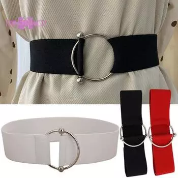 Женский ремень, эластичный, широкий, нескользящий, однотонный, регулируемый, подходит для одежды с узкой талией, противоскользящий металлический обруч, аксессуар для одежды белый