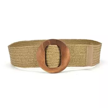Женский ремень, эластичный тканый широкий пояс из полипропилена, с круглой пряжкой из дерева, в этническом стиле, в сочетании с ремнем для пальто и юбки 90cm
