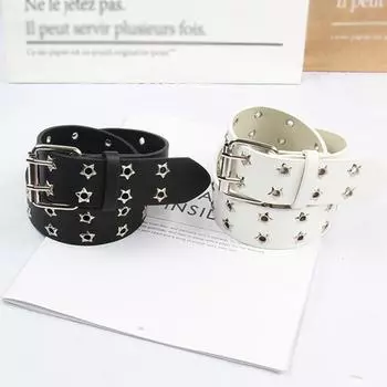 Женский ремень-цепочка в стиле панк, регулируемый двойной люверс с металлической пряжкой, кожаный пояс для джинсов белый