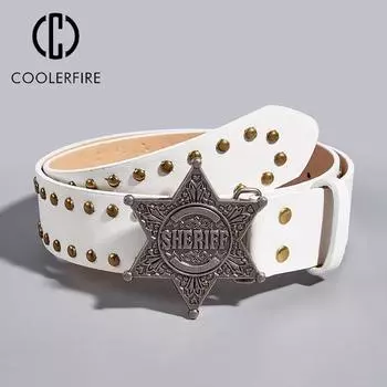 Женский ремень для джинсов Ковбойский модный винтажный ремень Дизайнерский женский ремень из искусственной кожи с шипами Женский белый поясной ремень DT163 105CM белый