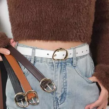 Женский ремень для джинсов, платьев, брюк в стиле вестерн, женский тонкий пояс из искусственной кожи с золотой пряжкой для повседневной носки или офиса белый