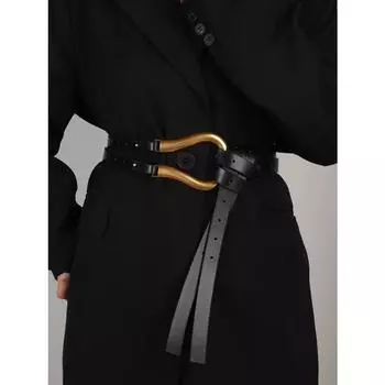Женский ремень для костюма с широким поясом, большая подковообразная пуговица, украшение на поясе юбки 135cm чёрный
