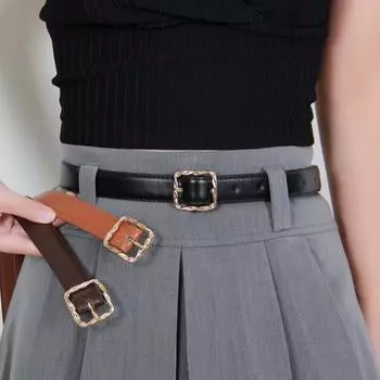 Женский ремень из искусственной кожи для платьев, брюк, юбок, тонкий женский пояс на талию чёрный