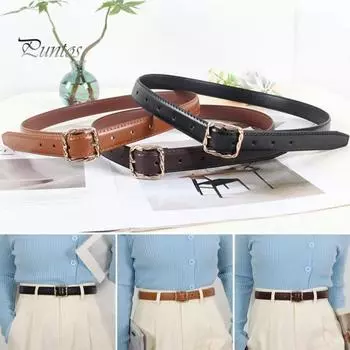 Женский ремень из искусственной кожи для платьев, брюк, юбок, тонкий пояс с золотой пряжкой для повседневной носки, школы, улицы чёрный