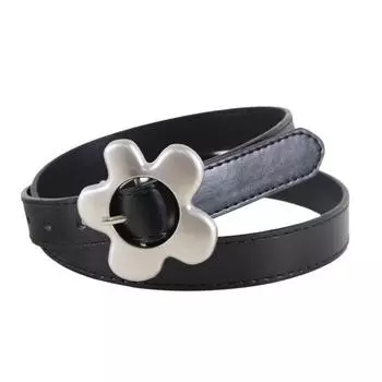 Женский ремень из искусственной кожи, металлическая пряжка-цветок, регулируемый дизайн, пояс для талии, для платья, рубашки, топа, поясной ремень, аксессуары для одежды чёрный