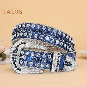 Женский ремень из искусственной кожи с заклепками и стразами, ремень в стиле панк, регулируемая длина, с несколькими отверстиями, пряжка, ремень в стиле хип-хоп M жёлтый