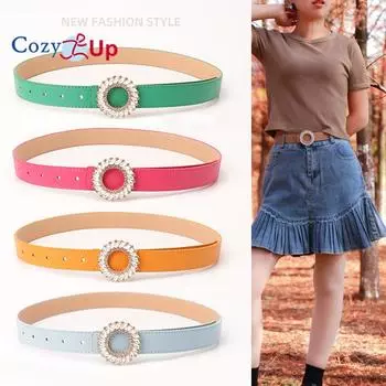 Женский ремень из искусственной кожи с жемчужной пряжкой, ширина пояса 2,8 дюйма, ремни для джинсов, брюк, платьев 103x2.8cm хаки