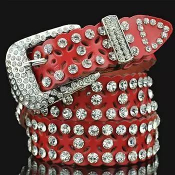 Женский ремень из искусственной кожи со стразами, модный ремень с пряжкой, женский поясной ремень красный