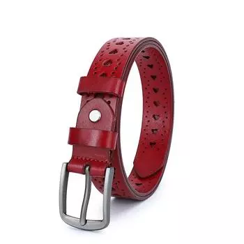 Женский ремень из кожи с пряжкой из натуральной кожи первого слоя, модный, повседневный, алый, декоративный, тонкий ремень 80-100cm красный