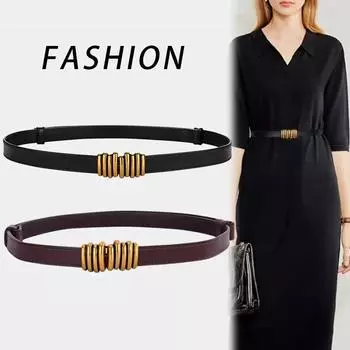 Женский ремень из натуральной кожи, высококачественный аутентичный ремень в сочетании с пальто и юбкой, универсальный пояс, черный повседневный трендовый винтажный ремень