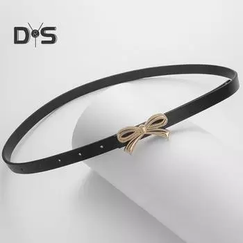 Женский ремень, однотонный, из искусственной кожи, с бантом, с несколькими отверстиями, регулируемая длина, ремень для рубашки чёрный