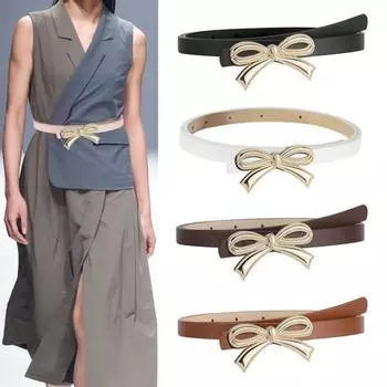 Женский ремень, однотонный, из искусственной кожи, с бантом и несколькими отверстиями чёрный