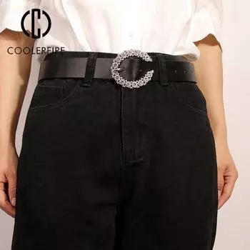 Женский ремень, повседневный модный роскошный дизайнерский роскошный брендовый ремень для женщин, женский мягкий ремень с пряжкой и бриллиантами, однотонный ремешок AL102 100cm чёрный