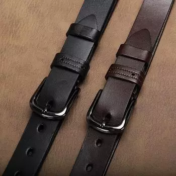 Женский ремень, пряжка из коровьей кожи первого слоя, модный и простой, с джинсами, с универсальным и передовым смыслом 95cm-115cm чёрный