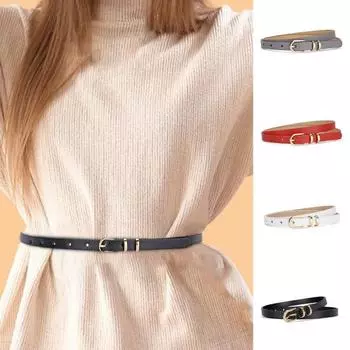 Женский ремень, регулируемый дизайн с несколькими отверстиями, тонкий ремень из искусственной кожи, ремень с пряжкой, однотонные джинсовые брюки серый