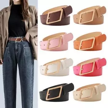 Женский ремень с геометрической пряжкой в виде параллелограмма с несколькими отверстиями, регулируемая длина, пояс из искусственной кожи, аксессуары для наряда розы красного