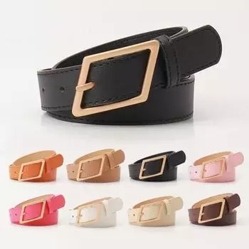 Женский ремень с геометрической пряжкой в виде параллелограмма с несколькими отверстиями, регулируемая длина, пояс из искусственной кожи, аксессуары для наряда розы красного