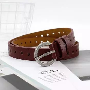 Женский ремень с круглой пряжкой из старинного серебра, без отверстий, декоративный, повседневный, с пентаграммой, пористый, ретро, тонкий