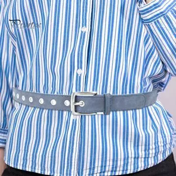 Женский ремень с матовой текстурой, однотонный ремень с пряжкой и несколькими отверстиями, регулируемая длина, пояс из искусственной кожи темно-синий