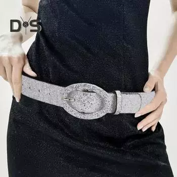 Женский ремень с несколькими отверстиями, регулируемая длина, пояс из искусственной кожи, джинсовые платья, блестящий ремень с блестками, аксессуары для одежды серый