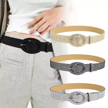 Женский ремень с несколькими отверстиями, регулируемая длина, пояс из искусственной кожи, джинсовые платья, блестящий ремень с блестками, аксессуары для одежды серый