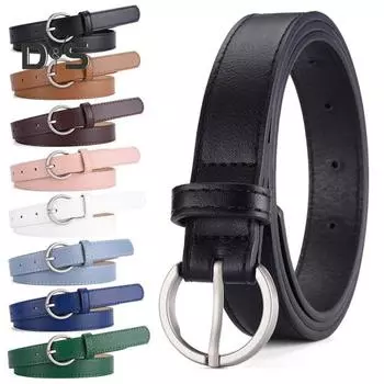 Женский ремень с несколькими отверстиями, регулируемая длина, круглая пряжка, пояс из искусственной кожи, платья, рубашки, свитера, джинсы, тонкий ремень светло-синий
