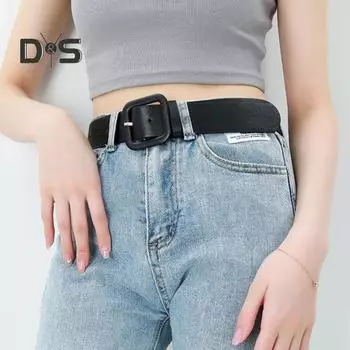 Женский ремень с несколькими отверстиями, регулируемая длина, квадратная пряжка, пояс из искусственной кожи, джинсовые платья, ремень ярких цветов чёрный