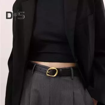 Женский ремень с нестандартной геометрической пряжкой, несколькими отверстиями, регулируемой длиной, искусственная кожа, уличный стиль, однотонный ремень чёрный