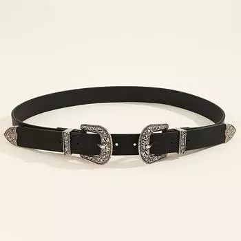 Женский ремень с винтажной резной пряжкой, мужской ремень, модный ремень с двойной пряжкой, хип-хоп, рок, стиль Y2K, PU ремень, подходит для мужчин и женщин 105cm