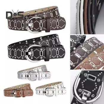 Женский ремень с заклепками и несколькими отверстиями, регулируемая длина, искусственный кожаный ремень, пояс в стиле панк из искусственной кожи кофейный