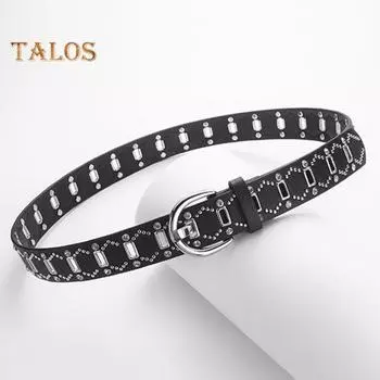 Женский ремень с заклепками и несколькими отверстиями, регулируемая длина, искусственный кожаный ремень, пояс в стиле панк из искусственной кожи чёрный