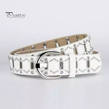 Женский ремень с заклепками и несколькими отверстиями, регулируемая длина, искусственный кожаный ремень, пояс в стиле панк из искусственной кожи кофейный