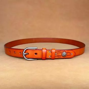 Женский ремень с заклепками, первый слой из коровьей кожи, модный повседневный ремень с пряжкой, простой ремень из натуральной кожи 90cm120cm чёрный