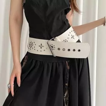 Женский ремень с заклепками Y2k Готическое платье Джинсовый ремень Модный кожаный пояс на талию Для пикантных девушек белый