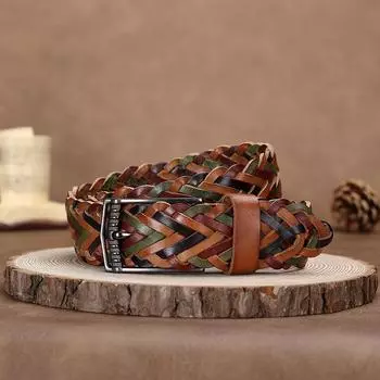 Женский ремень, сотканный вручную из коровьей кожи первого слоя, литературный и ретро-стиль, повседневный кожаный ремень с пряжкой 95cm-125cm светло-коричневого