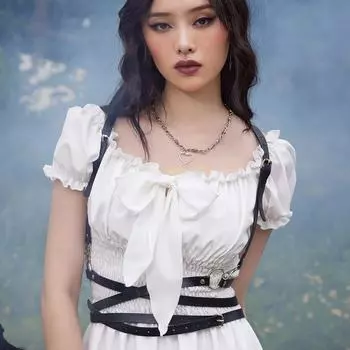 Женский ремень в стиле готика из искусственной кожи с шипами, декоративный ремень, регулируемый ремень, женская фетиш-одежда, нижнее белье, бондаж Ajustable чёрный