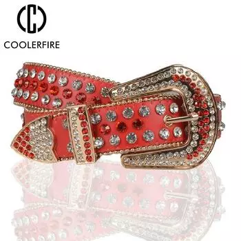 Женский ремень в стиле панк с бриллиантами, повседневная мода, высококачественные ремни для женщин, роскошный дизайнерский брендовый пояс PK007 95CM белый