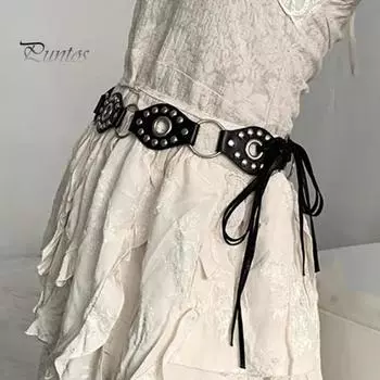 Женский ремень в стиле ретро, преувеличенный ромб, металлическая пряжка из искусственной кожи, широкий ремень с ушками, аксессуары для брюк темный кофе