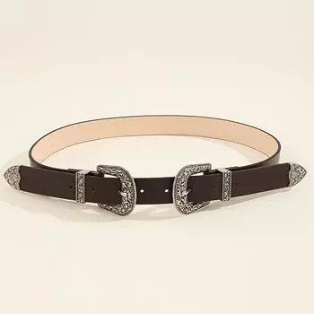 Женский ремень, винтажная резная пряжка, мужской ремень, модный ремень с двойной пряжкой, хип-хоп, рок-стиль, ремень Y2K из искусственной кожи для мужчин и женщин 105cm