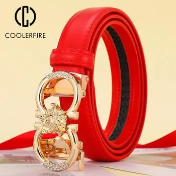 Женский ремень высокого качества из воловьей кожи, роскошное платье известного бренда, дизайнерский женский ремень с автоматической пряжкой, ремешок ярких цветов LB2296 95CM золотой/белый