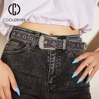 Женский ремень высшего качества, модные повседневные роскошные ремни с черепом для девочек, женские ремни для джинсов, блестящий ремень из искусственной кожи со стразами LB2315 105CM чёрный