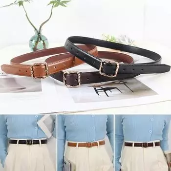 Женский ремень Yousheng из искусственной кожи для платьев, брюк, юбок, тонкий женский пояс с золотой пряжкой для повседневной носки, школы, улицы чёрный