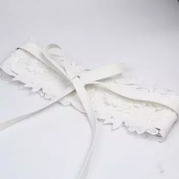 Женский ремень, Женский широкий пояс-корсет, Женский очень широкий ремень с кружевной вышивкой белый