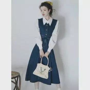 Женский ретро-костюм в гонконгском стиле, новая французская рубашка, жилет-юбка весна/осень, джинсовый наряд XL
