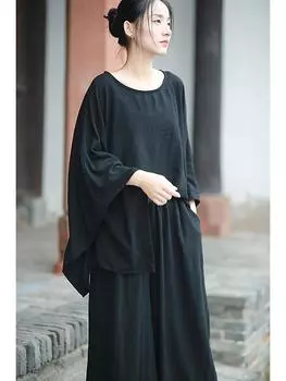 Женский ретро крутой льняной топ и брюки широкого кроя - 3 доступных цвета One Size